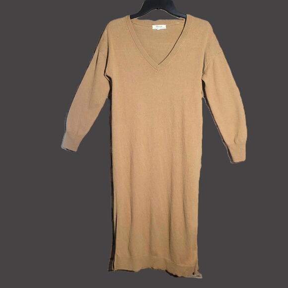 Madewell (Re)Sourced Wool Cashmere Camel Brn C-Neck Long Sleeve Dress - Size S - Picture 4 of 9